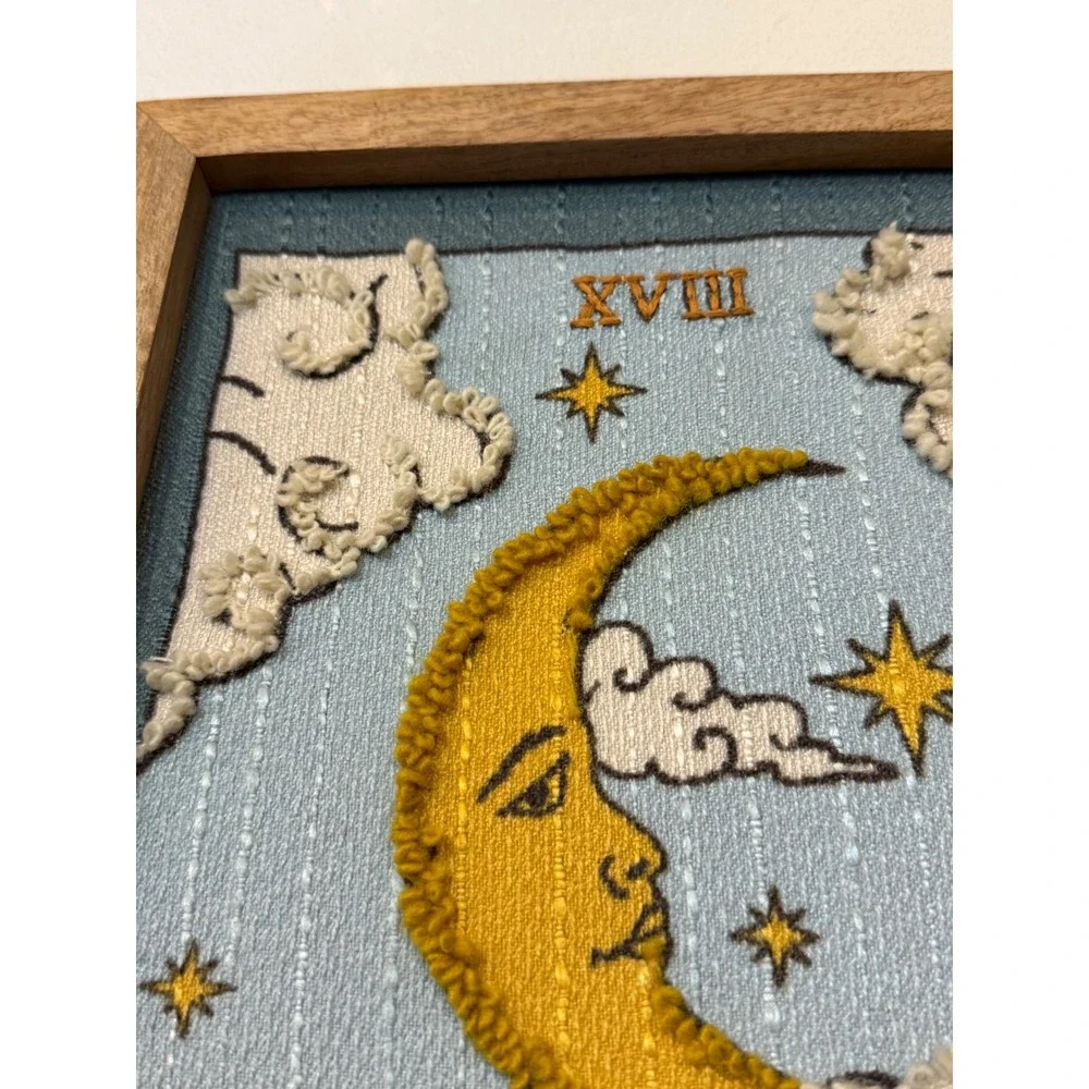 World Market The Moon Tarot Card Framed Embroidered Wall Art XVIII Celestial Art